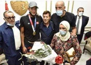 Tunisie : le président de la fédération  Tunisienne de natation à l&rsquo;accueil du héro olympique Ahmed Hafnaoui