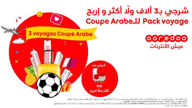 Tunisie :3 Packs-Voyage à gagner au jeu coupe Arabe par Ooredoo pour assister et supporter l’équipe Nationale au Qatar