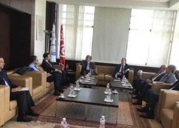 Tunisie : Le président de l&rsquo;Union tunisienne de l&rsquo;industrie, du commerce et de l&rsquo;artisanat (Utica), Samir Majoul rencontre le représentant résident du Fonds monétaire international (FMI) à Tunis Marc Gérard