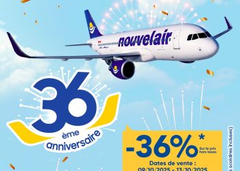 Nouvelair célèbre son 36ème anniversaire et remercie ses passagers avec une offre exceptionnelle de 36 % de réduction sur tout le réseau