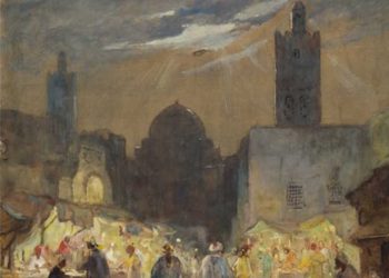 Tunisie :  « Une rue à Kairouan, Tunisie » , un tableau  du peintre impressionniste américain ,Colin Campbell Cooper  capture le charme intemporel de Kairouan , l&rsquo;architecture distinctive et la lumière méditerranéenne chaleureuse