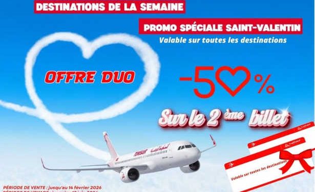 Tunisair propose une édition spéciale de ses Destinations de la semaine à l’occasion de la Saint-Valentin