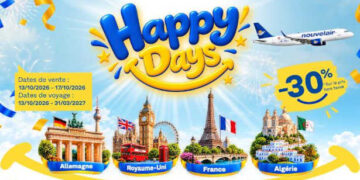 Happy Days de nouvelair : cap sur la France, l’Allemagne, le Royaume-Uni et l’Algérie à -30 %