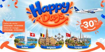 Nouvelair poursuit ses « Happy Days » : 30 % de réduction sur les vols vers la Suisse, la Belgique et la Turquie